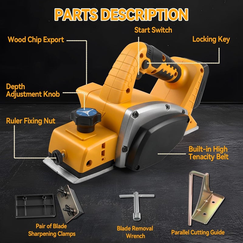dcvbny Cordless Hand Planer for DEWALT 20V Battery (Tool Only), 3-1/4" 15,000 RPM Brushless Wood Planer,Portable Electric Power Tool for Woodworking, Carpentry & DIY Projects - Image 2